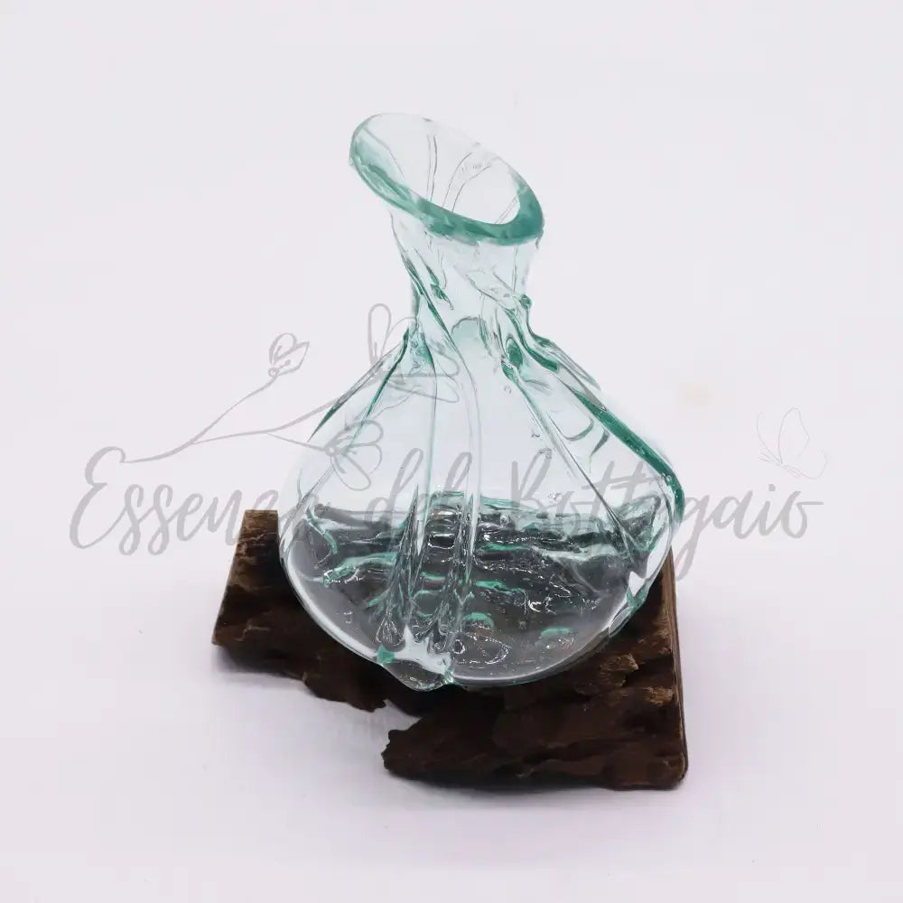 Mini decanter in vetro soffiato su legno da 24 cm - Molten Glass on Wood