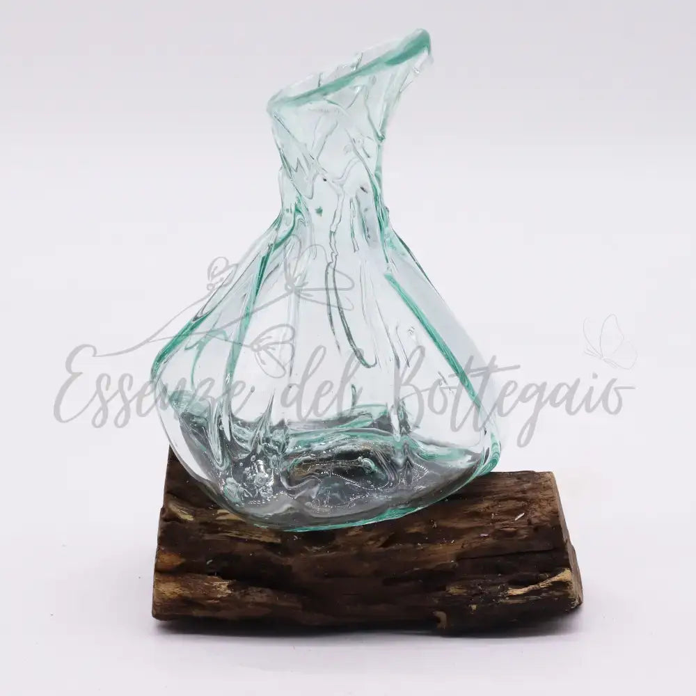 Mini decanter in vetro soffiato su legno da 24 cm - Molten Glass on Wood