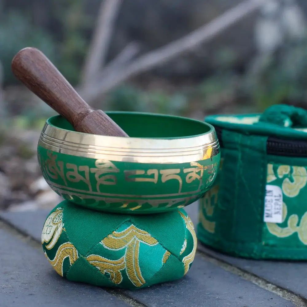 Mini Singing Bowl Gift Set - Green - Tibetan Singing Bowl Sets