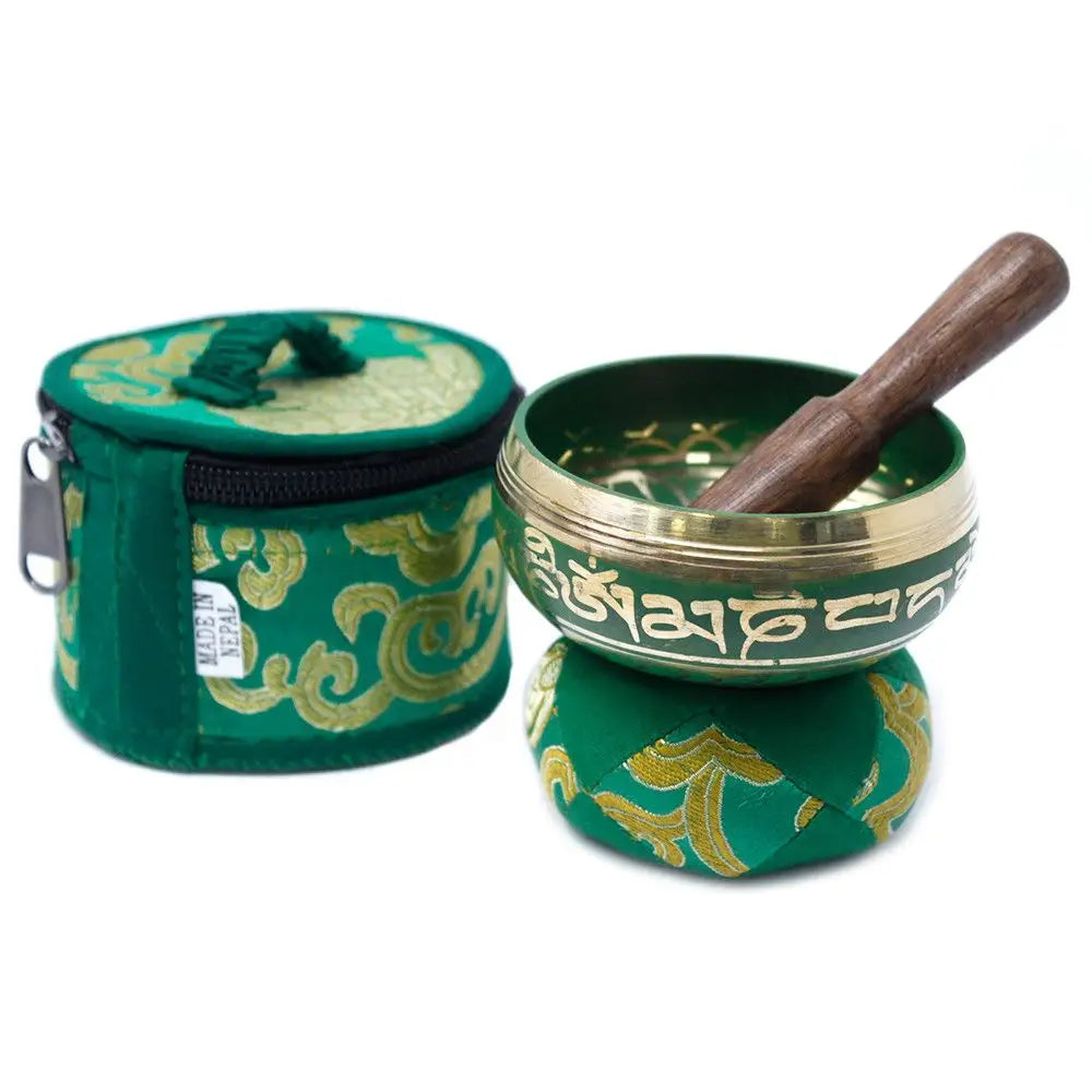 Mini Singing Bowl Gift Set - Green - Tibetan Singing Bowl Sets