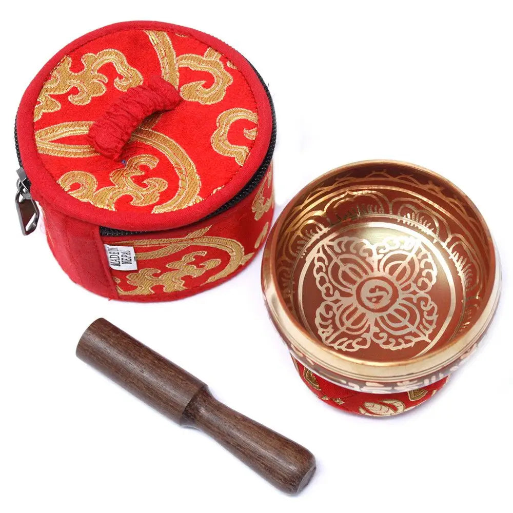 Mini Singing Bowl Gift Set - Red - Tibetan Singing Bowl Sets