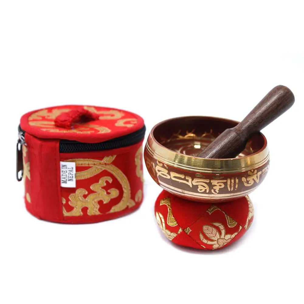Mini Singing Bowl Gift Set - Red - Tibetan Singing Bowl Sets
