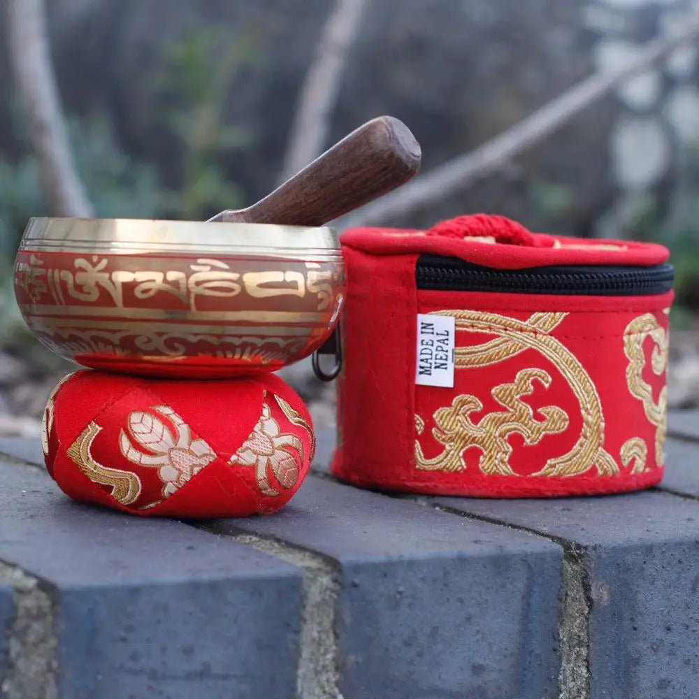Mini Singing Bowl Gift Set - Red - Tibetan Singing Bowl Sets