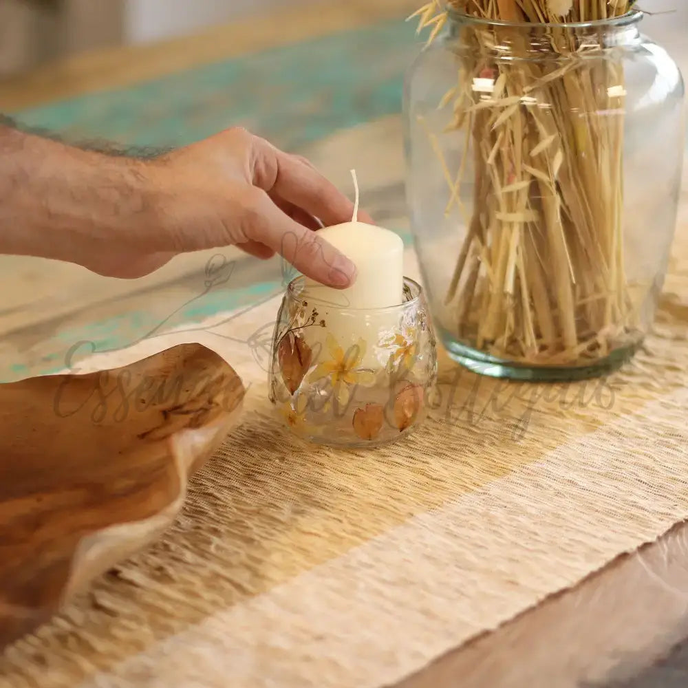 Natural Floral Glass - Straight Candle Holder - Rosa - Natural Floral Glass Candle Holders