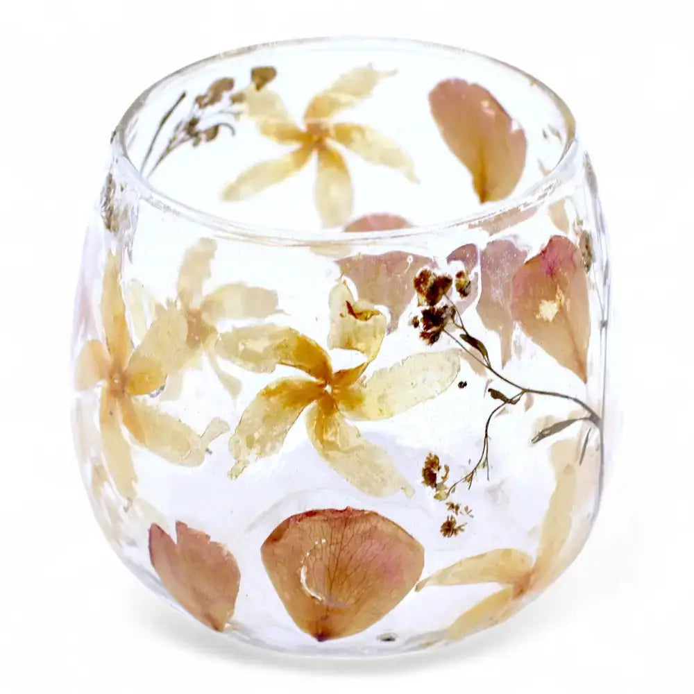 Natural Floral Glass - Straight Candle Holder - Rosa - Natural Floral Glass Candle Holders