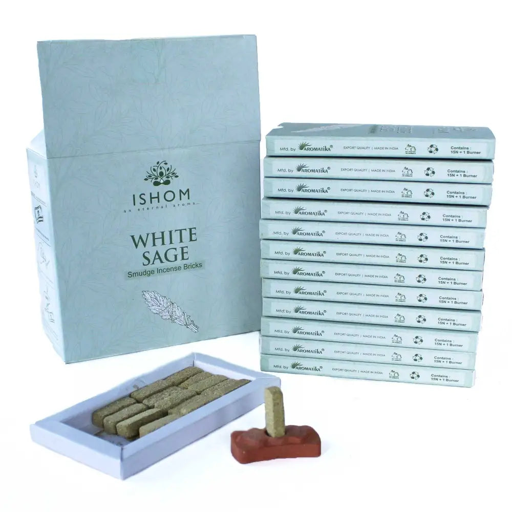 Pack of 15 Natural Incense Smudge Bricks and Burner - White - Natural Incense Resin Bricks Set