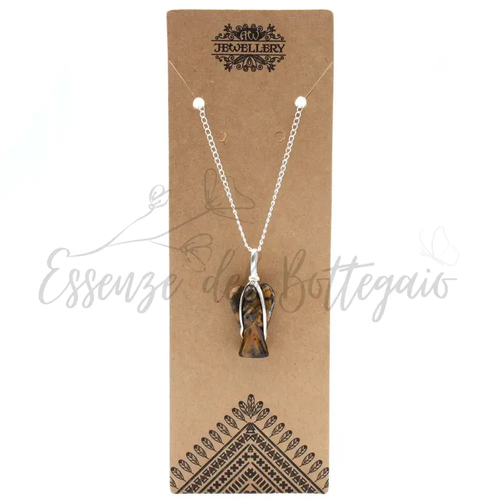 Pendent con Pietra Semipreziosa Angelo - Occhio di tigre - Indian Gemstone Pendant Jewellery