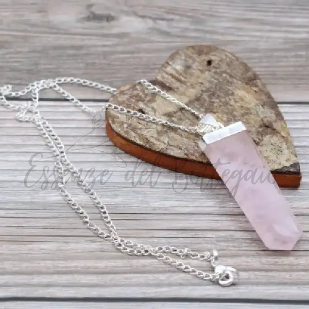 Pendente Grande con Pietra Semipreziosa - Quarzo Rosa - Indian Gemstone Pendant Jewellery