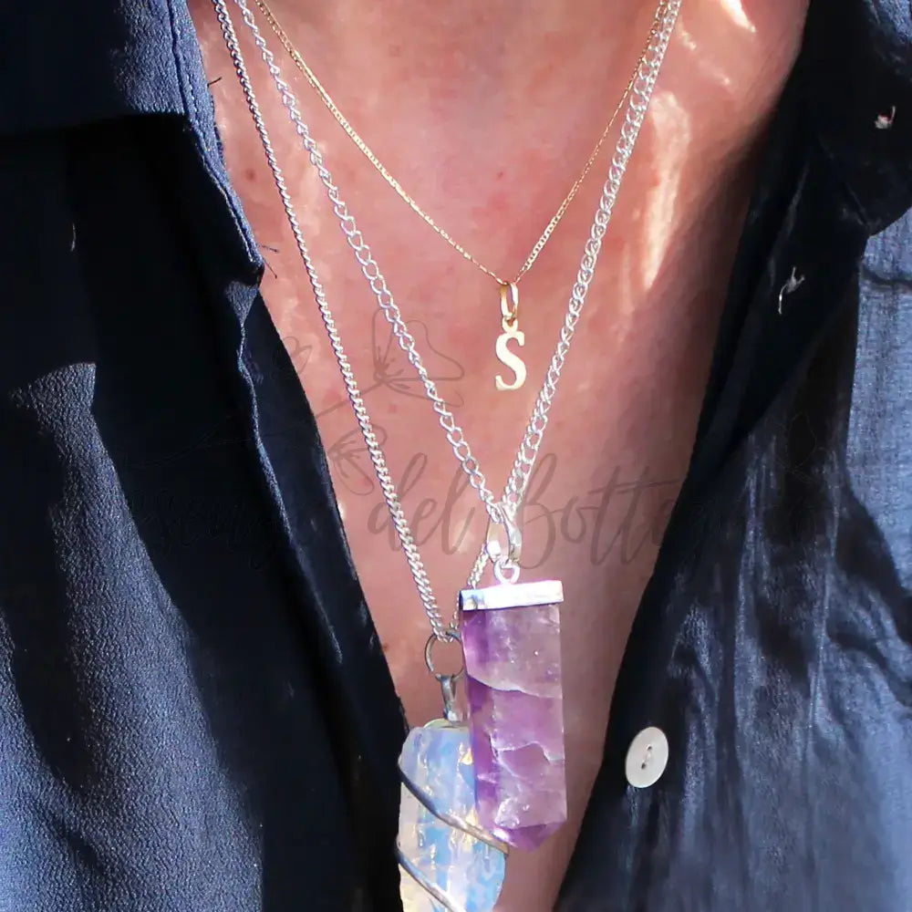 Pendente Grande con Pietra Semipreziosa - Quarzo Rosa - Indian Gemstone Pendant Jewellery