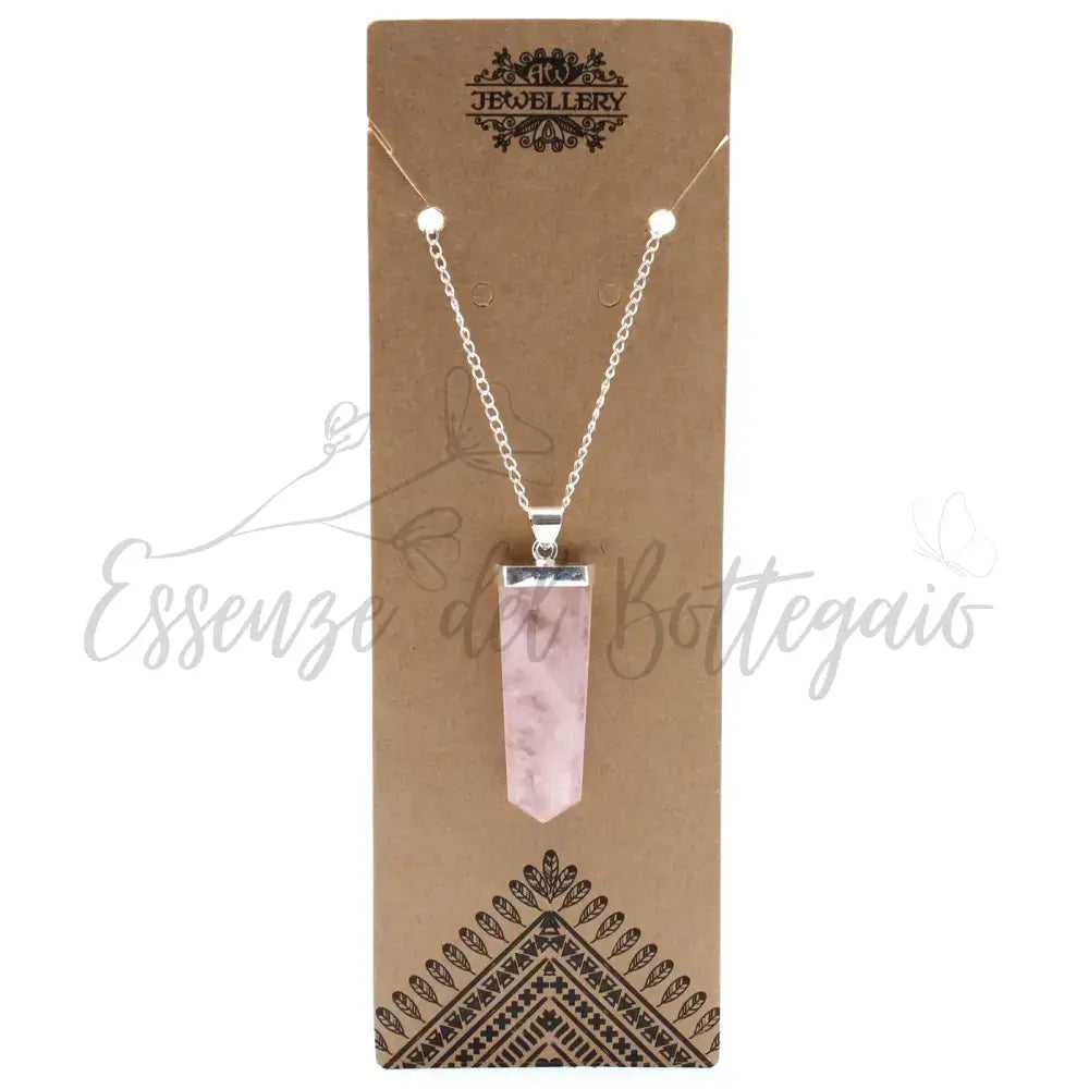 Pendente Grande con Pietra Semipreziosa - Quarzo Rosa - Indian Gemstone Pendant Jewellery