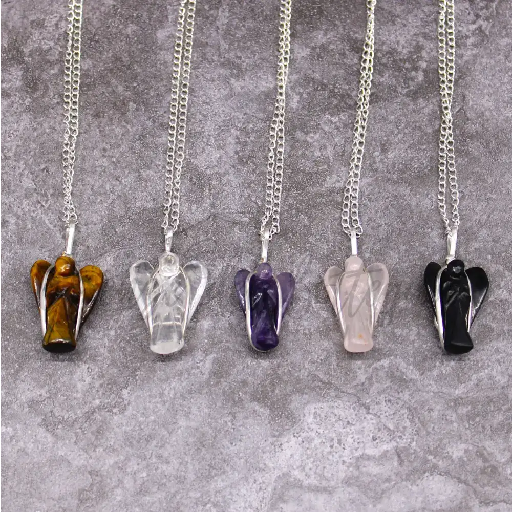 Pendente con Pietra Semipreziosa Angelo - Agata Nera - Indian Gemstone Pendant Jewellery