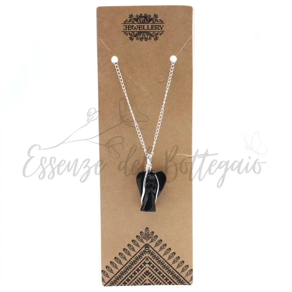 Pendente con Pietra Semipreziosa Angelo - Agata Nera - Indian Gemstone Pendant Jewellery