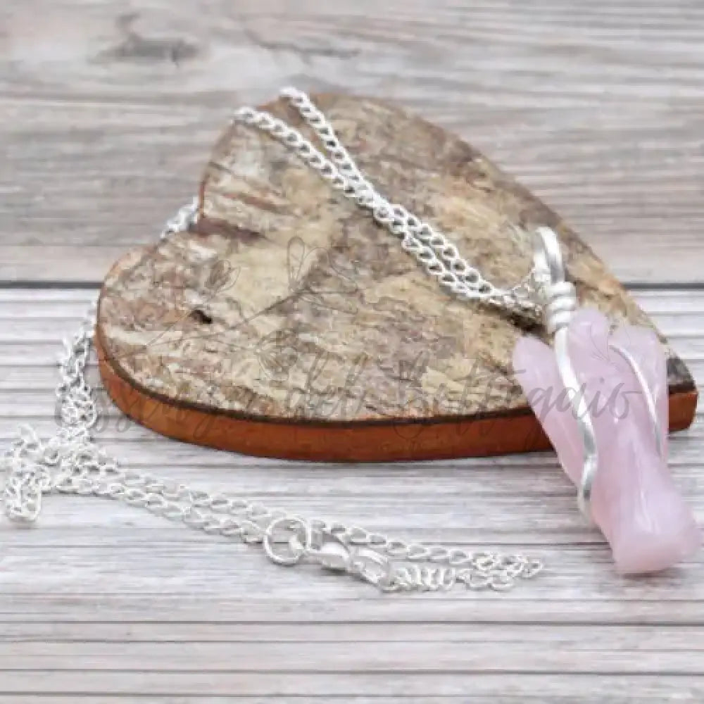 Pendente con Pietra Semipreziosa Angelo - Quarzo Rosa - Indian Gemstone Pendant Jewellery