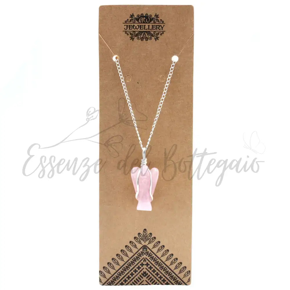 Pendente con Pietra Semipreziosa Angelo - Quarzo Rosa - Indian Gemstone Pendant Jewellery