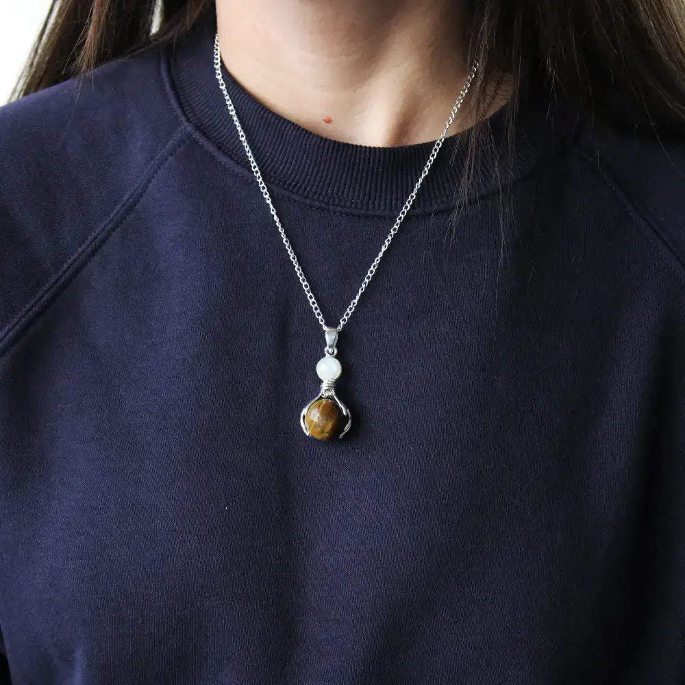 Pendente con Pietra Semipreziosa Mani Guaritrici - Occhio - Indian Gemstone Pendant Jewellery
