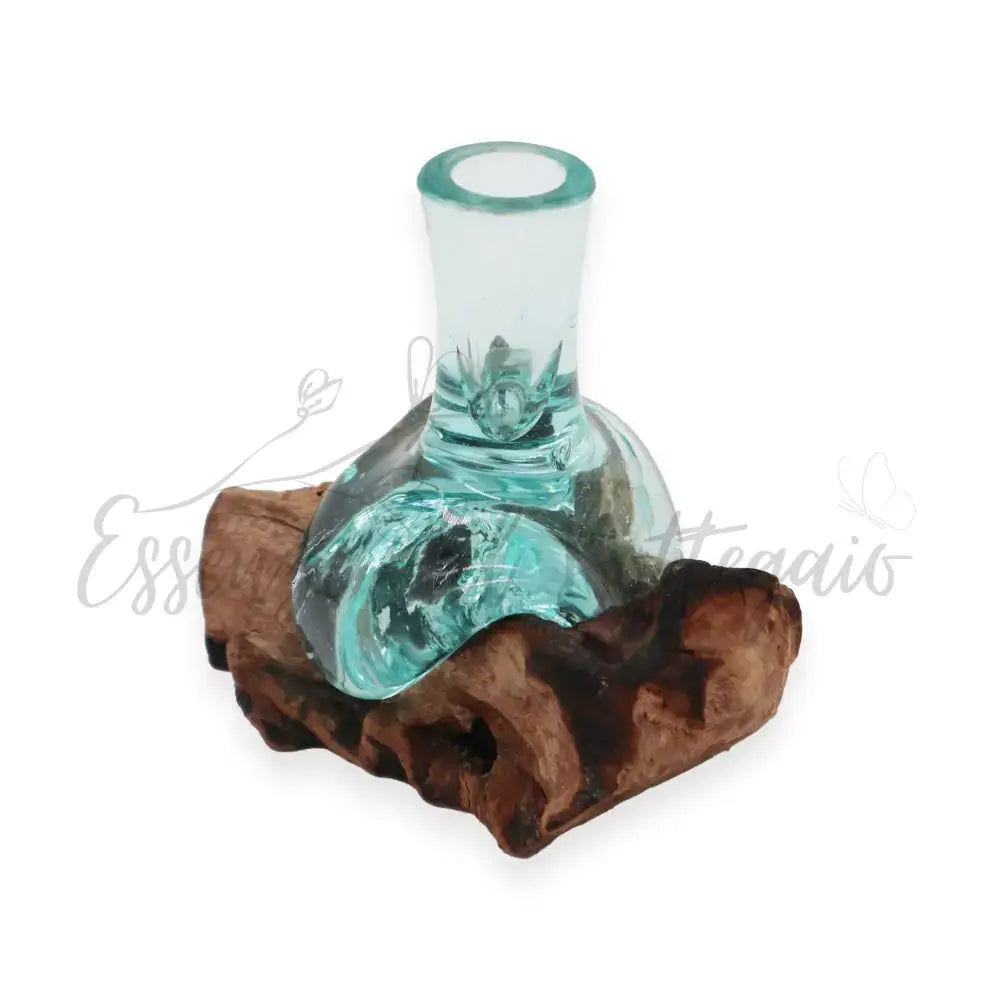 Piccolo vaso per fiori in vetro soffiato su legno - Molten Glass on Wood