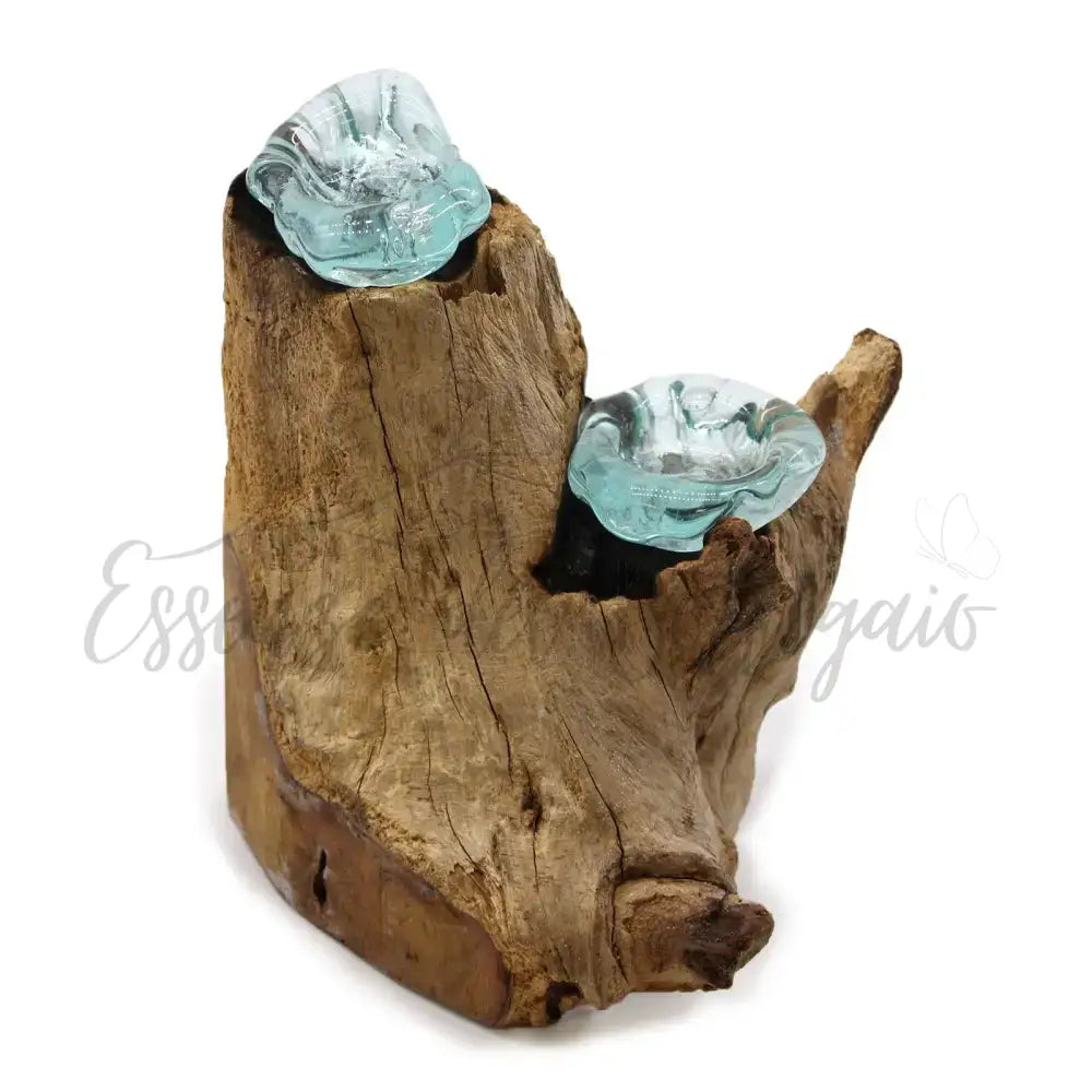 Portacandele doppio in vetro soffiato su legno - Molten Glass on Wood