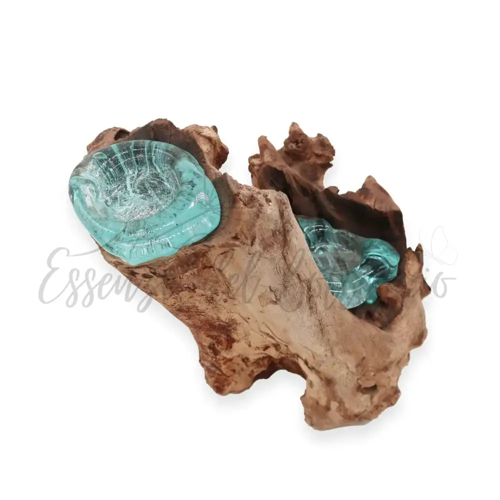 Portacandele doppio in vetro soffiato su legno - Molten Glass on Wood