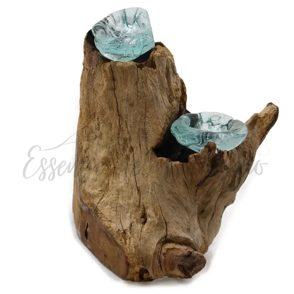 Portacandele doppio in vetro soffiato su legno - Molten Glass on Wood
