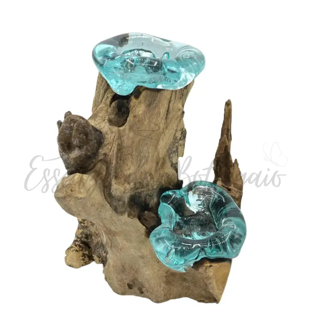 Portacandele doppio in vetro soffiato su legno - Molten Glass on Wood