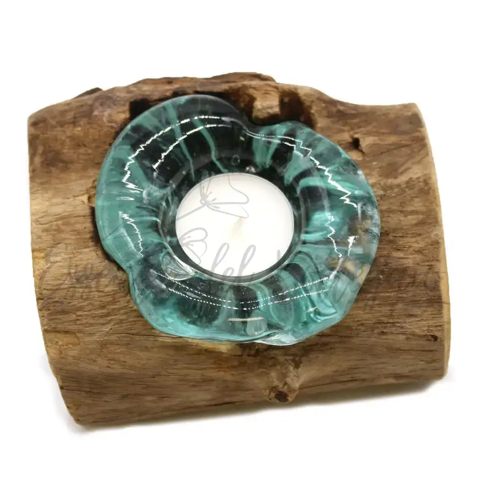 Portacandele singolo in vetro soffiato su legno - Molten Glass on Wood