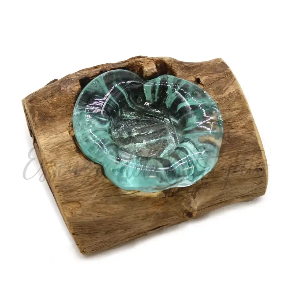 Portacandele singolo in vetro soffiato su legno - Molten Glass on Wood