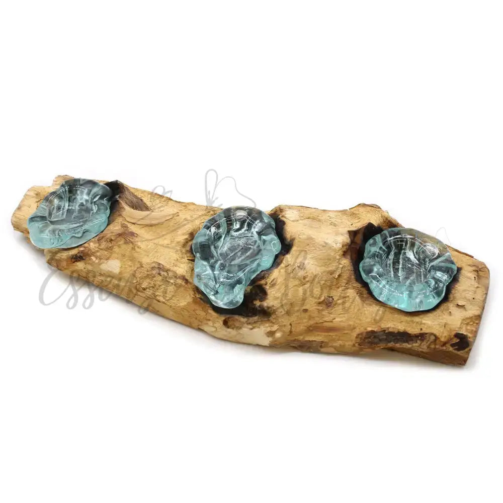 Portacandele triplo piatto in vetro soffiato su legno - Molten Glass on Wood