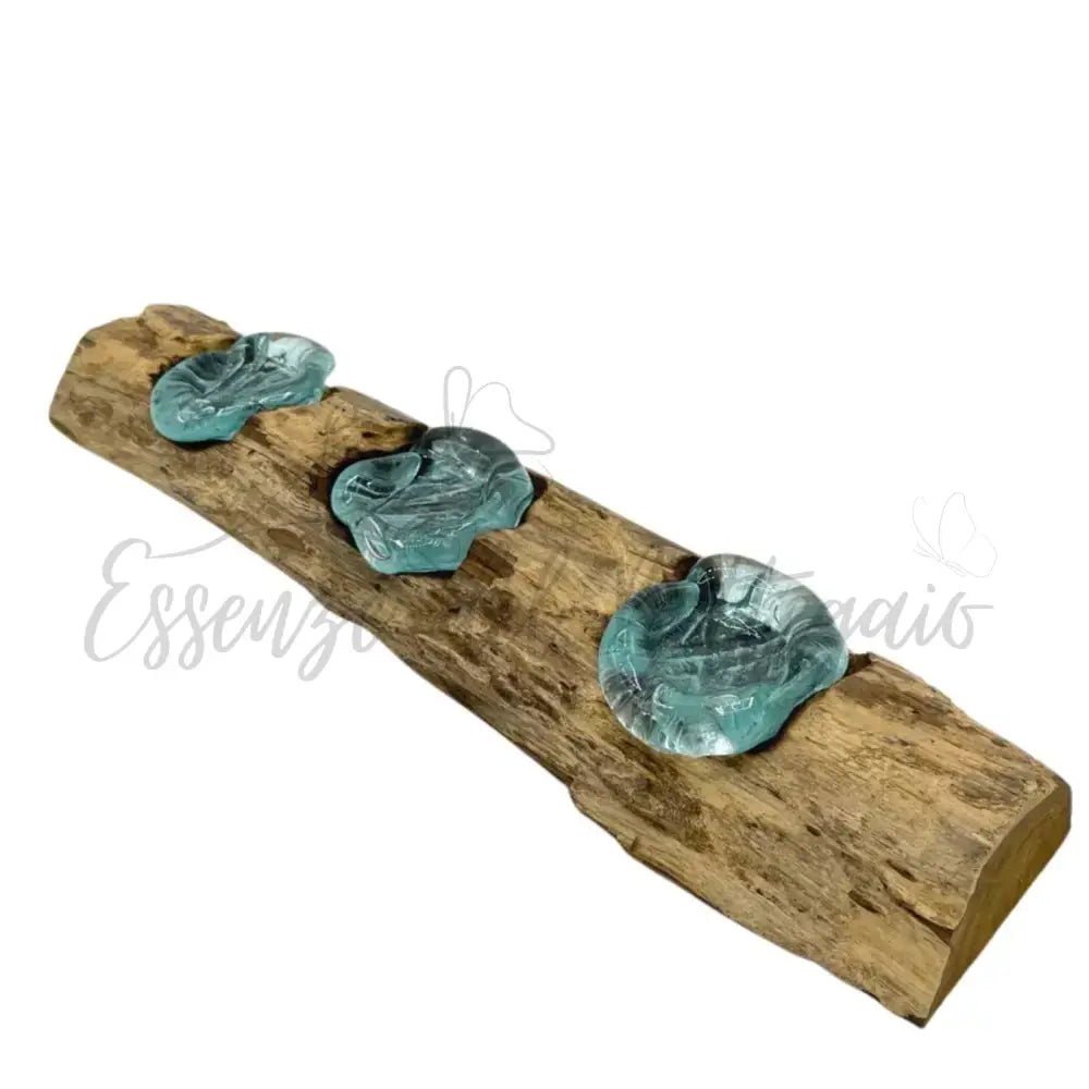 Portacandele triplo piatto in vetro soffiato su legno - Molten Glass on Wood