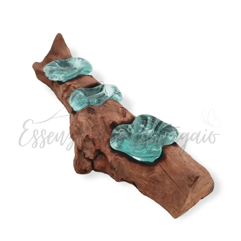 Portacandele triplo piatto in vetro soffiato su legno - Molten Glass on Wood