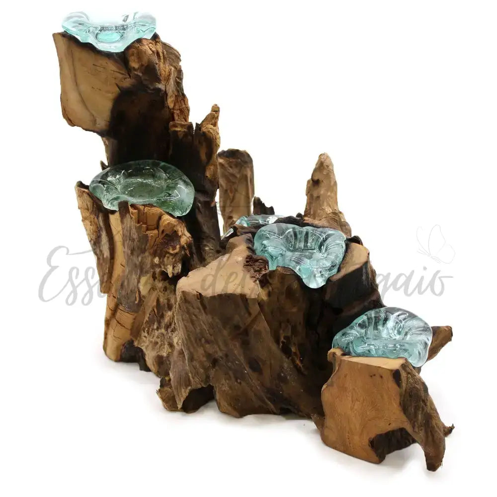 Portacandele in vetro soffiato a cinque candele su legno - Molten Glass on Wood