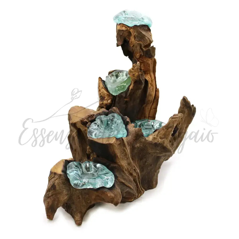 Portacandele in vetro soffiato a cinque candele su legno - Molten Glass on Wood