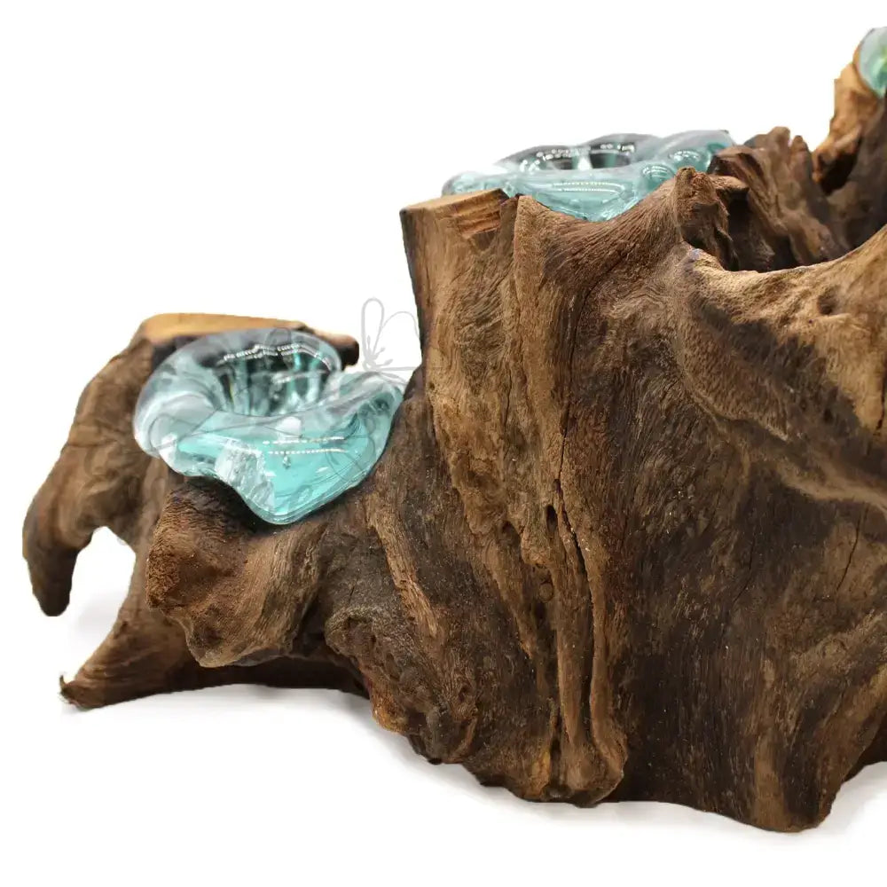 Portacandele in vetro soffiato a cinque candele su legno - Molten Glass on Wood