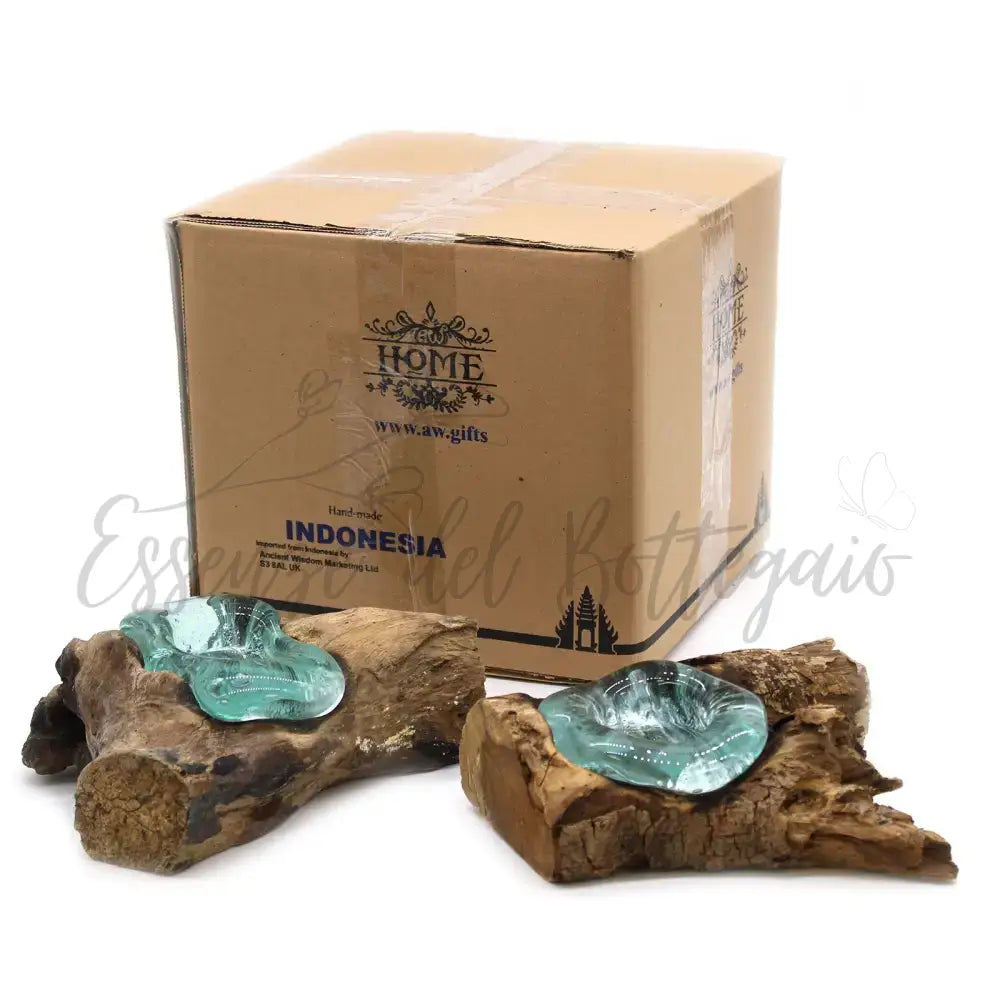 Portacandele in vetro soffiato su legno - Molten Glass on Wood