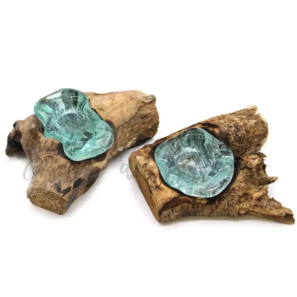 Portacandele in vetro soffiato su legno - Molten Glass on Wood