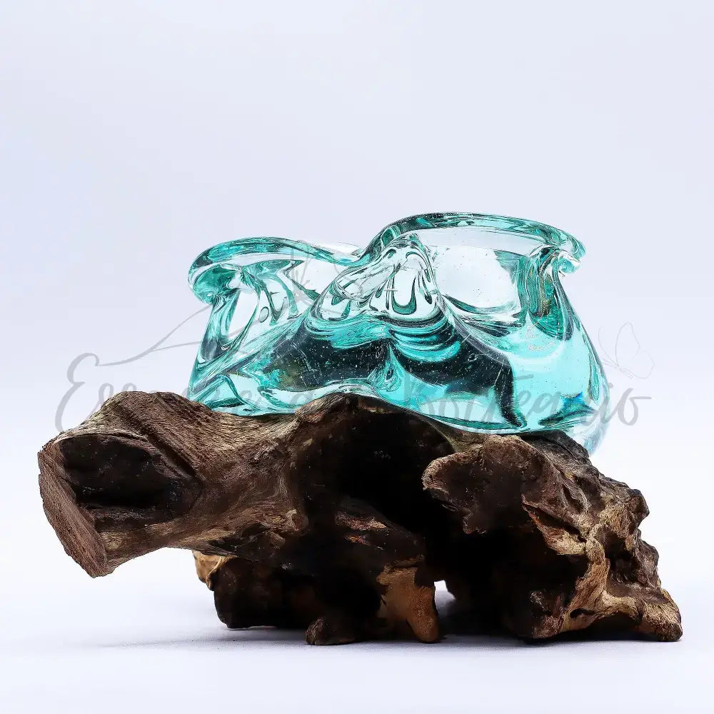 Posacenere/portacandele in vetro soffiato massiccio - Molten Glass on Wood