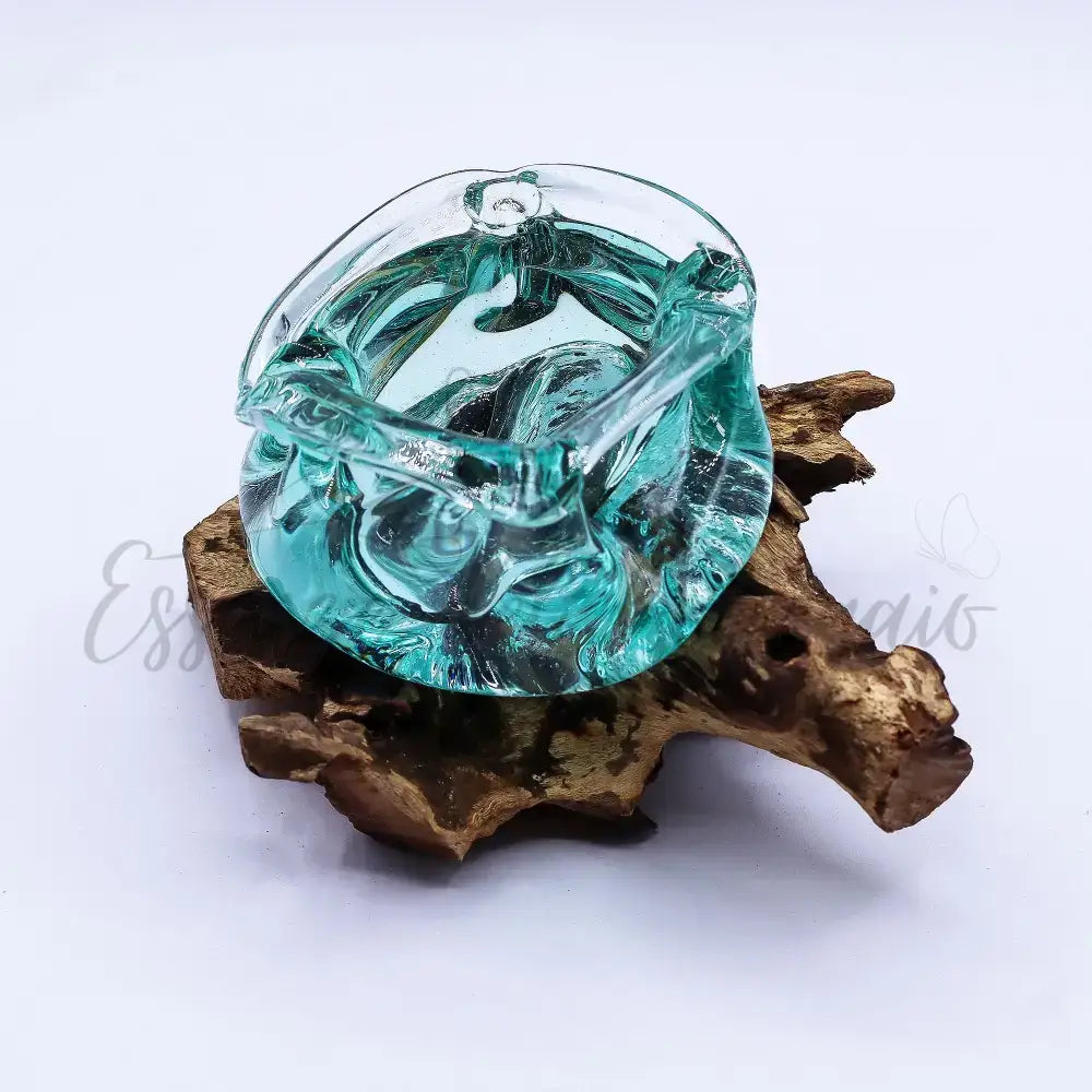 Posacenere/portacandele in vetro soffiato massiccio - Molten Glass on Wood