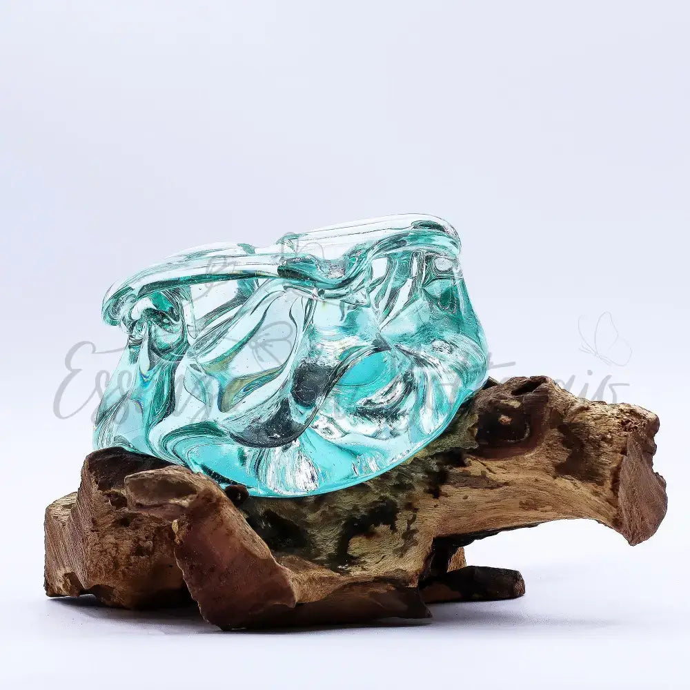 Posacenere/portacandele in vetro soffiato massiccio - Molten Glass on Wood