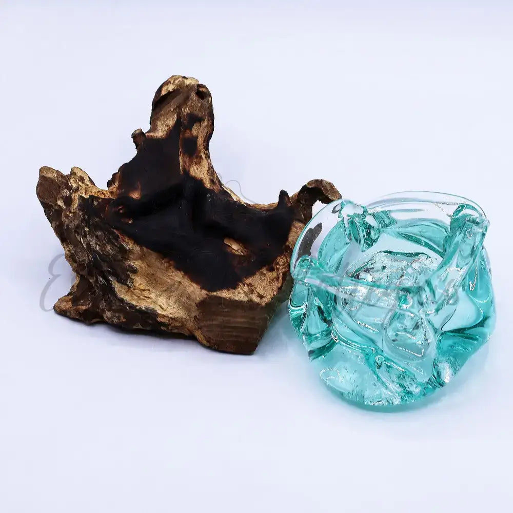 Posacenere/portacandele in vetro soffiato massiccio - Molten Glass on Wood