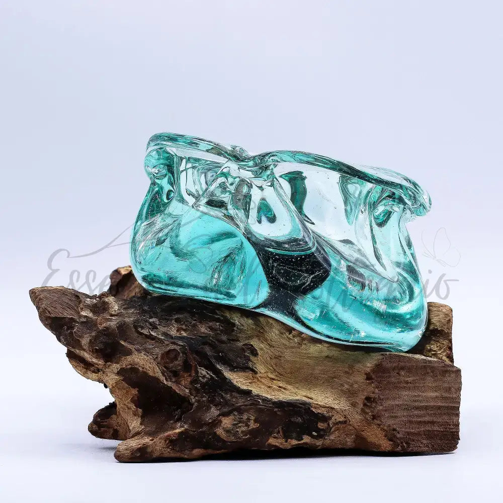 Posacenere/portacandele in vetro soffiato massiccio - Molten Glass on Wood