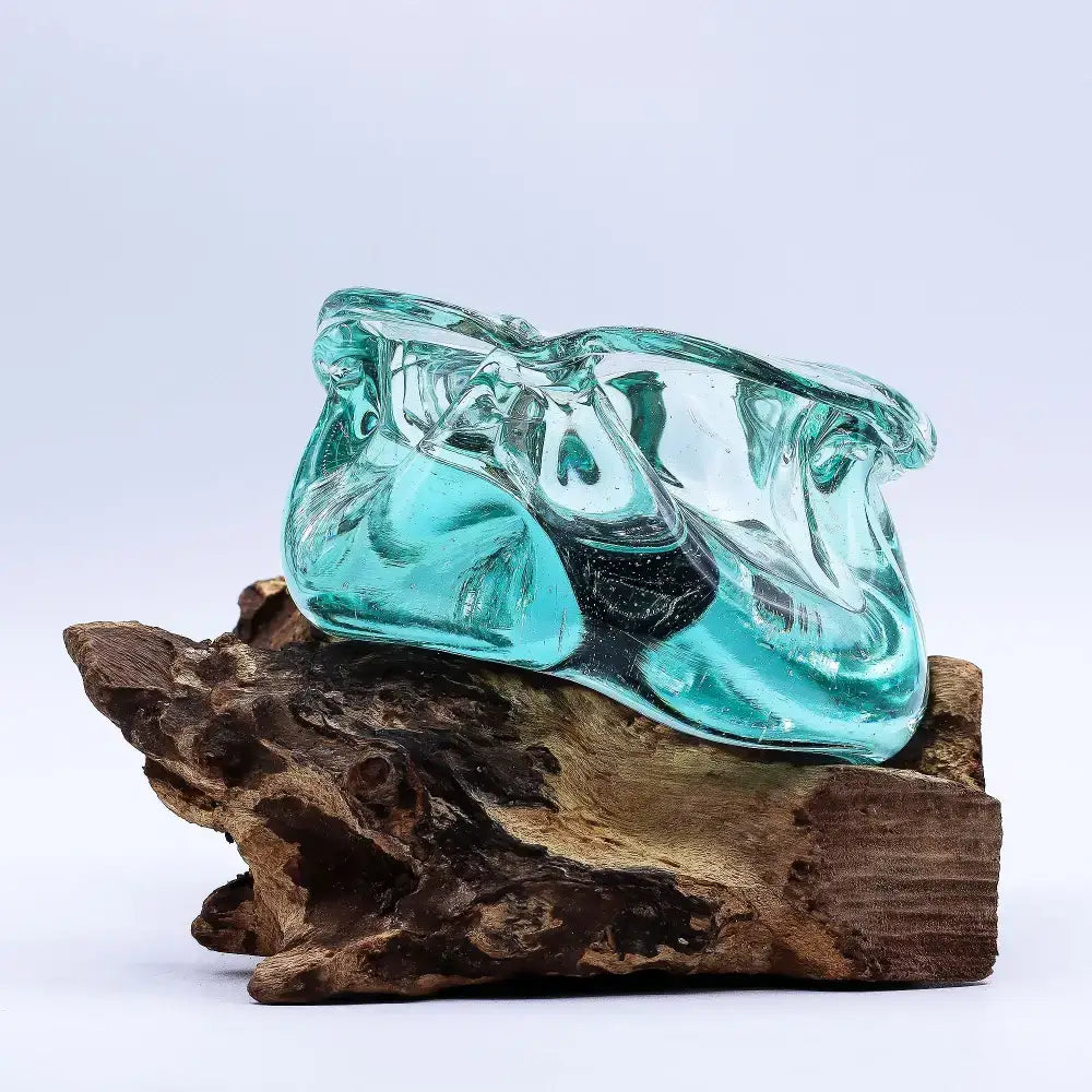 Posacenere/portacandele in vetro soffiato massiccio - Molten Glass on Wood