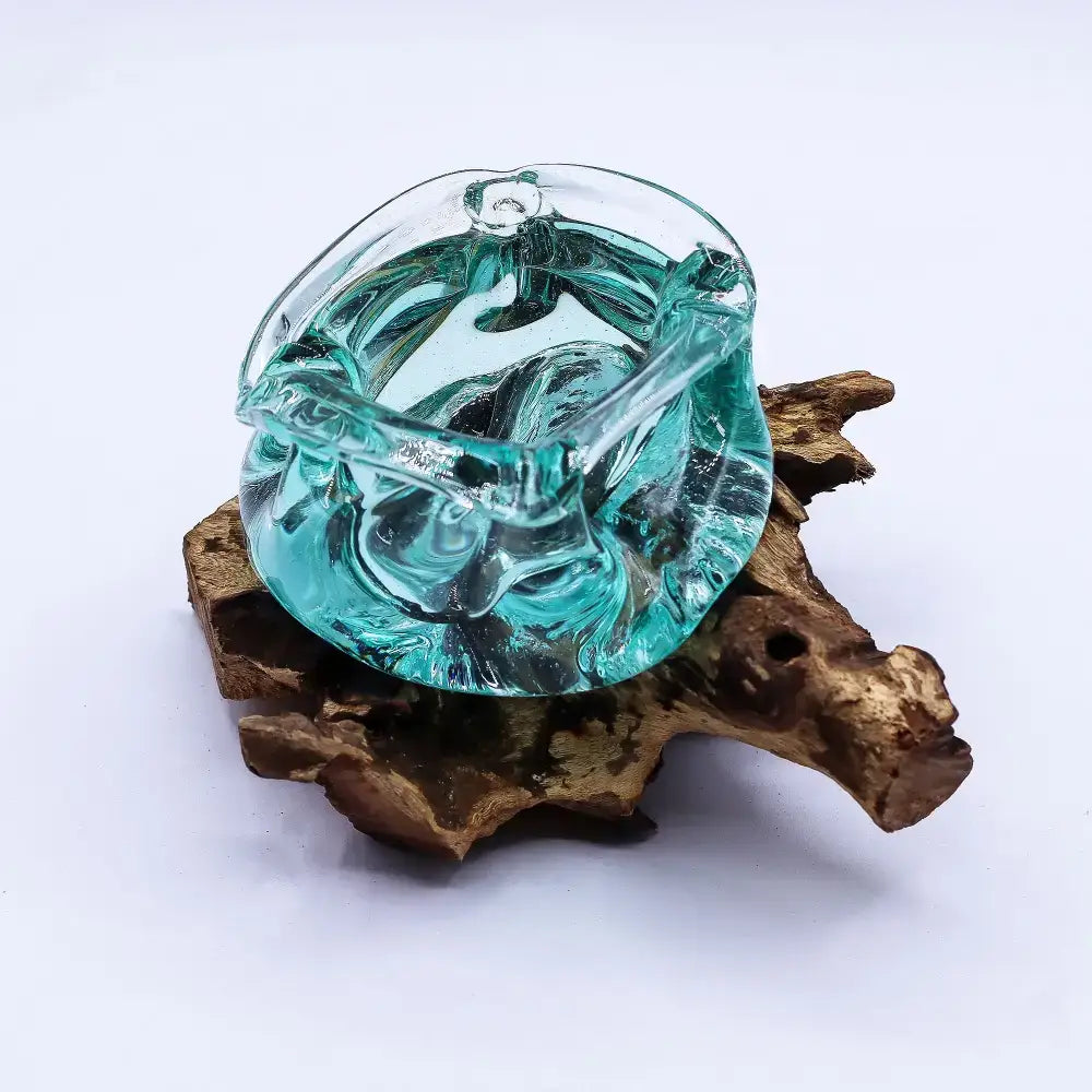Posacenere/portacandele in vetro soffiato massiccio - Molten Glass on Wood