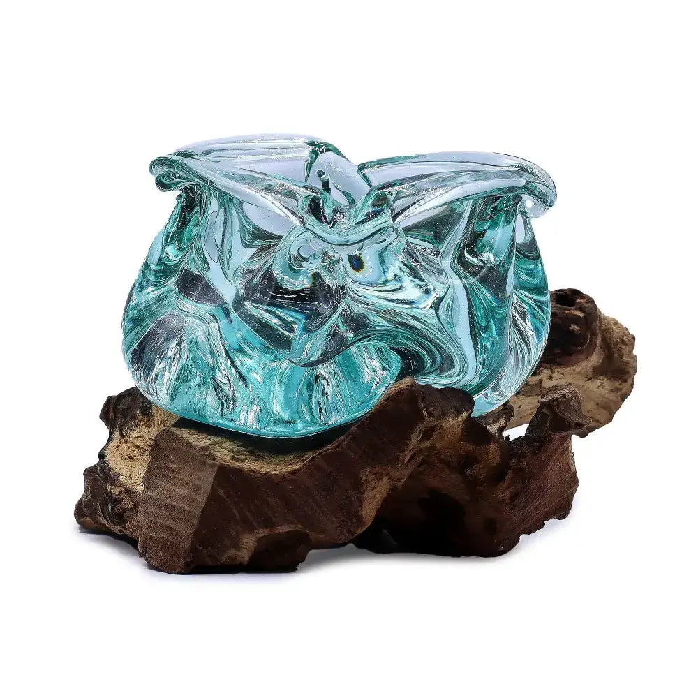 Posacenere/portacandele in vetro soffiato massiccio - Molten Glass on Wood