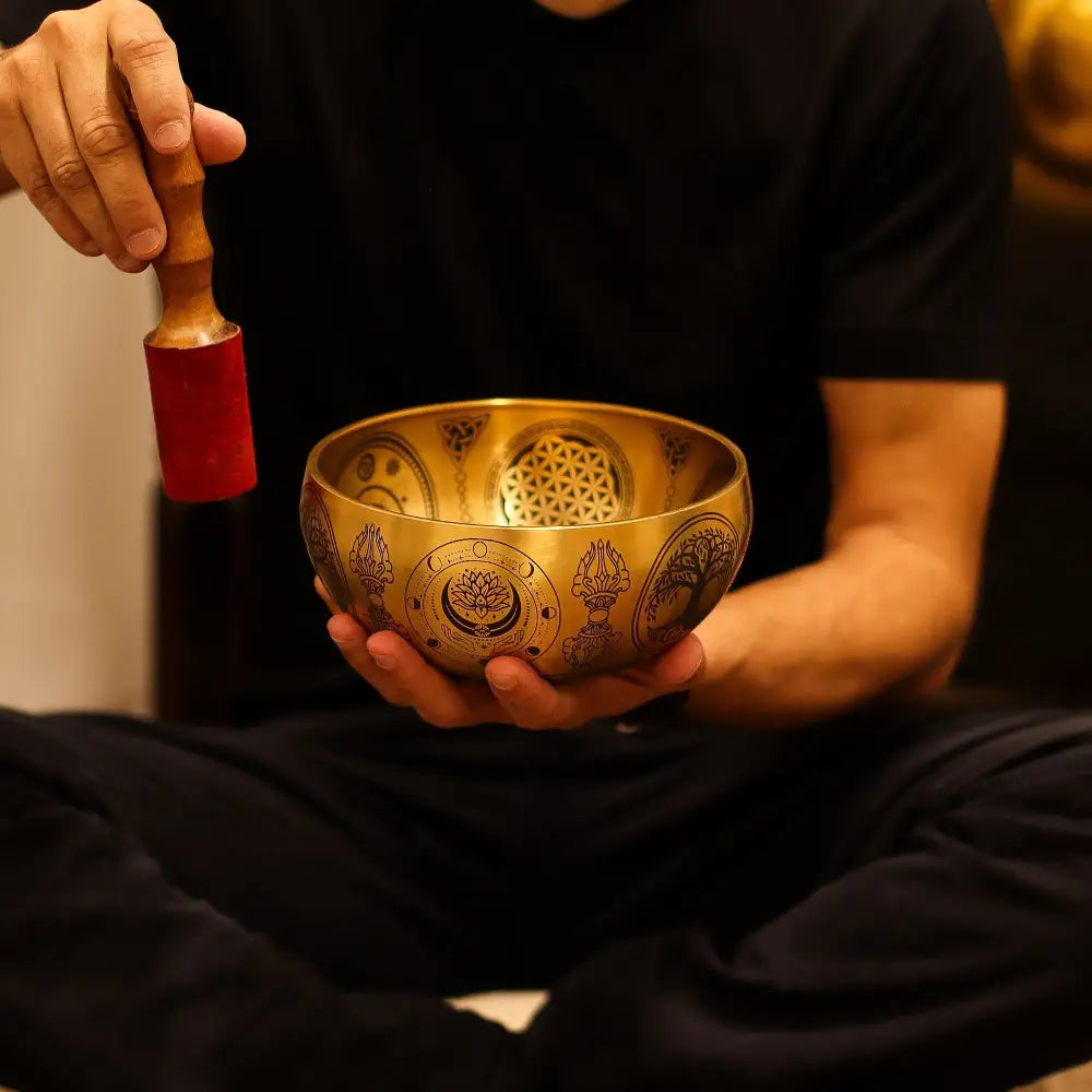 Pure Brass Etched Buddha - Set of 4 - Approx 3.85kg - Tibetan Singing Bowls