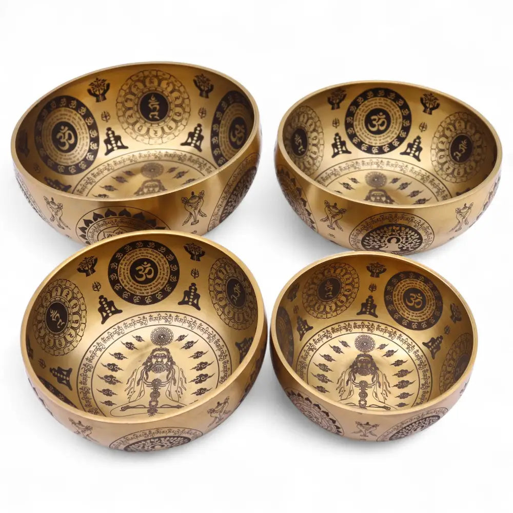 Pure Brass Etched Yogi - Set of 4 - Approx 3.85kg - Tibetan Singing Bowls