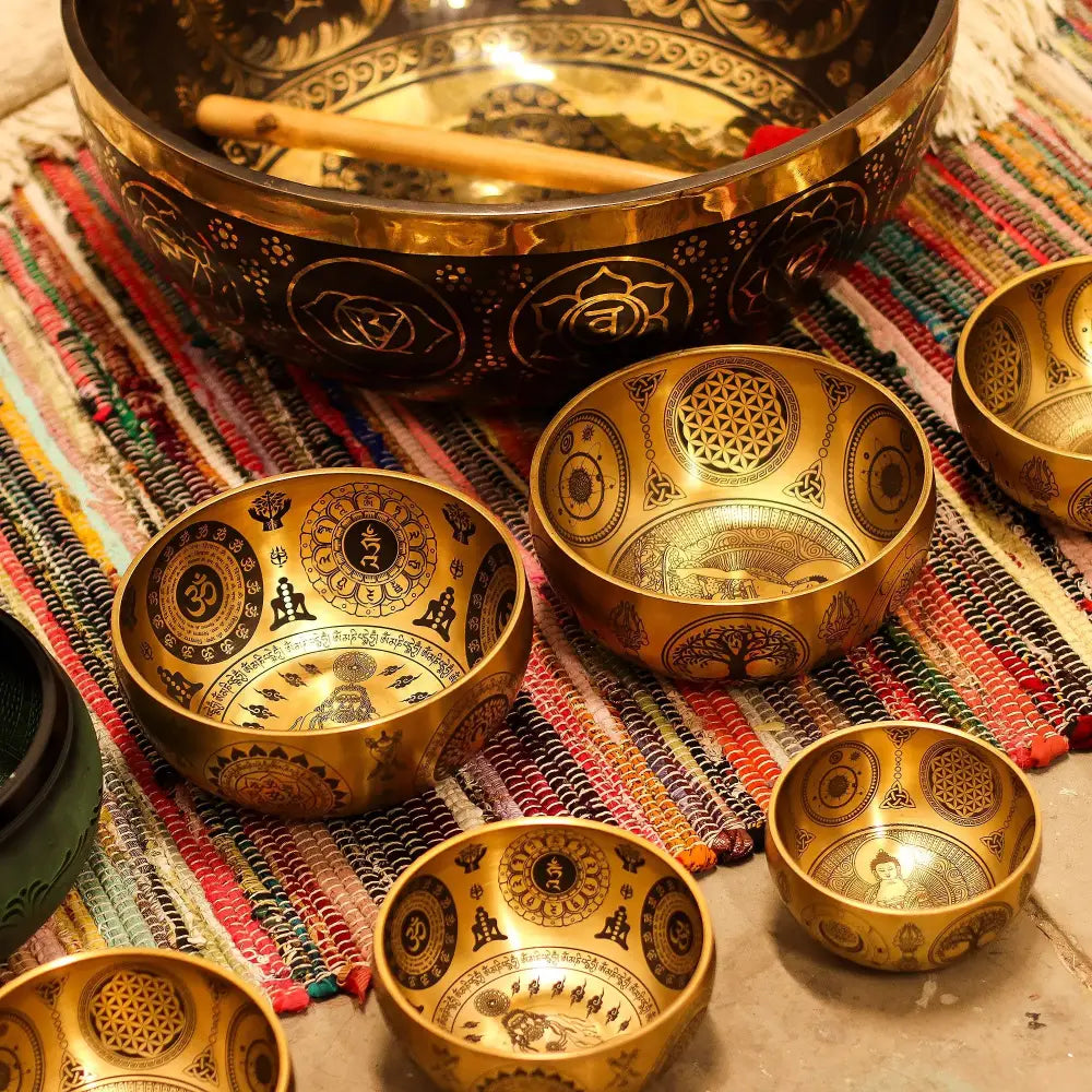 Pure Brass Etched Yogi - Set of 4 - Approx 3.85kg - Tibetan Singing Bowls