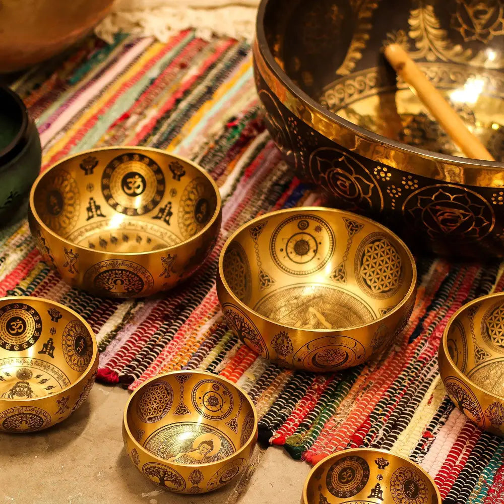 Pure Brass Etched Yogi - Set of 4 - Approx 3.85kg - Tibetan Singing Bowls