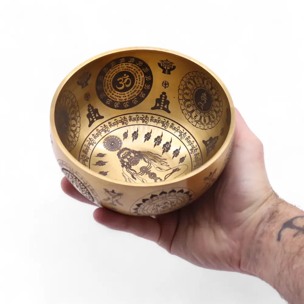 Pure Brass Etched Yogi - Set of 4 - Approx 3.85kg - Tibetan Singing Bowls