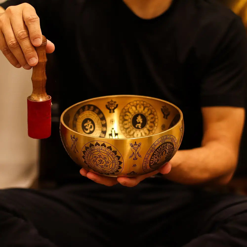 Pure Brass Etched Yogi - Set of 4 - Approx 3.85kg - Tibetan Singing Bowls