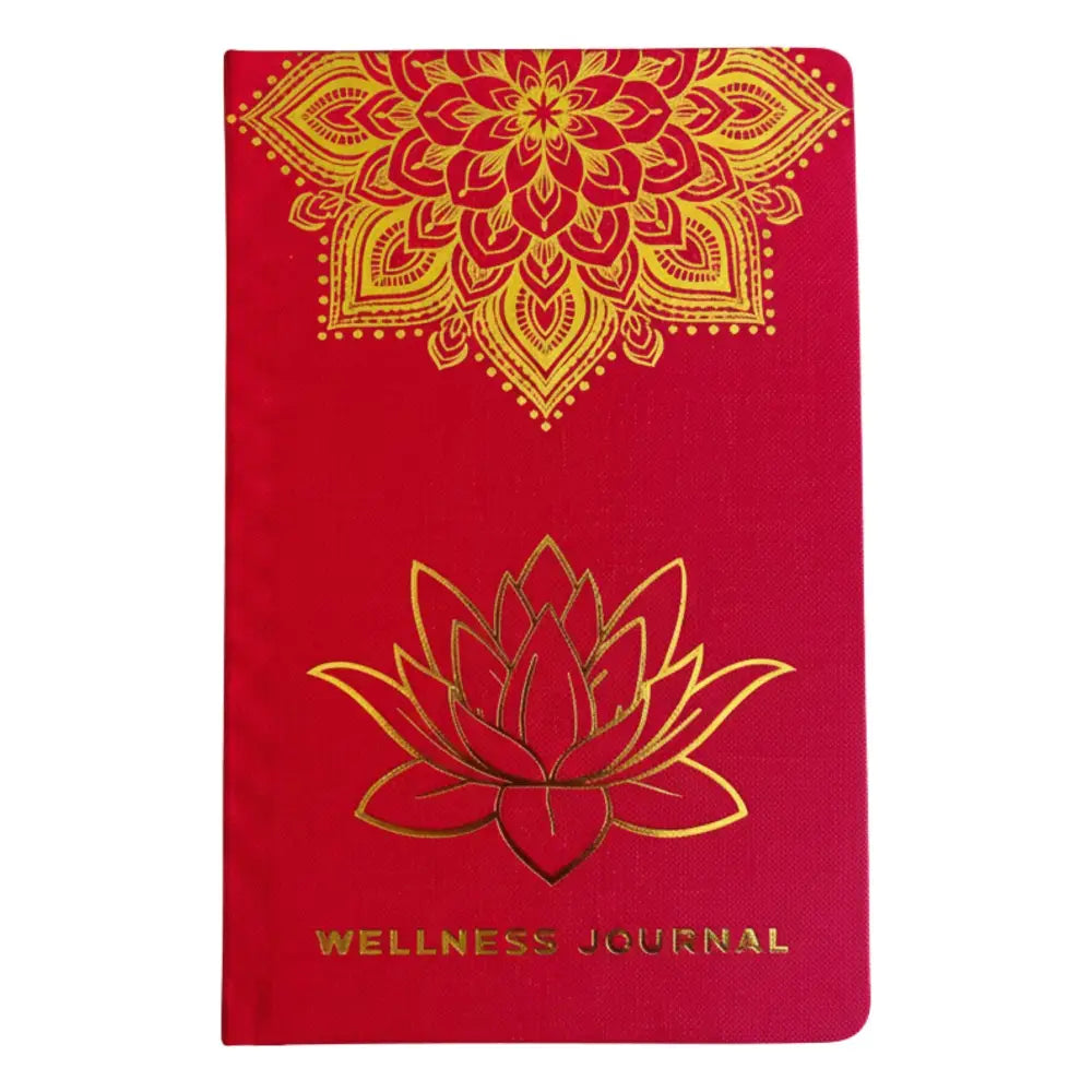 Red Wellness Journal - 120 pages - Golden Mandala and Lotus - Wellness & Gratitude Notebooks