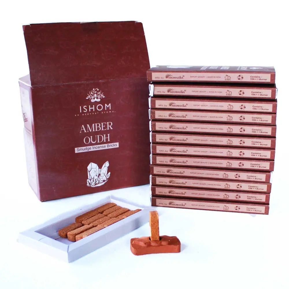 Set 15 Mattoncini di Incenso e Supporto - Oudh Ambrato - Natural Incense Resin Bricks Set